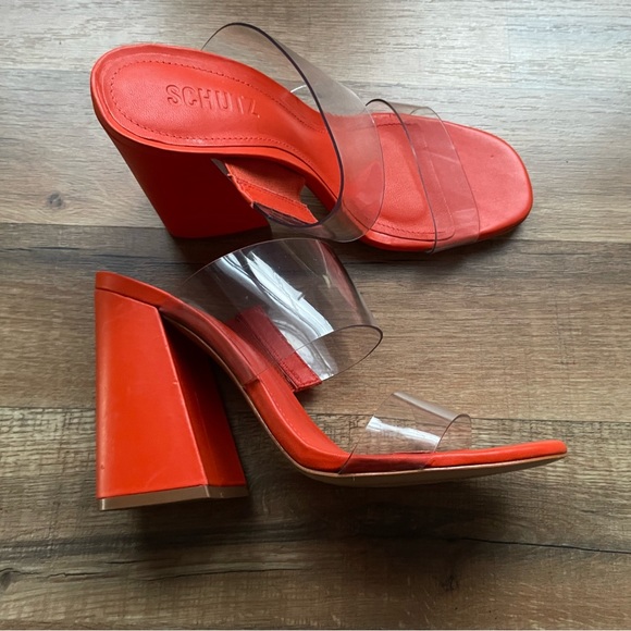 Schutz Victorie High Block Bright Orange Mule Sandal - Picture 1 of 5